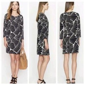 J. Crew Womens Jules Fanfare Dress Black Cream Pockets Midi Size 4 BA2439